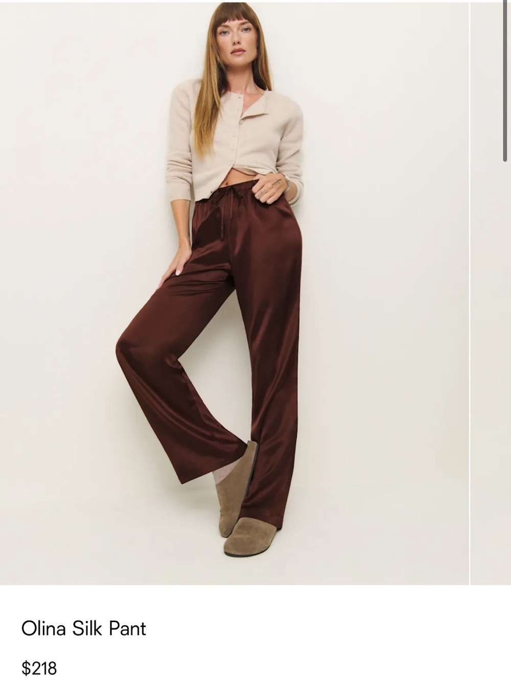 Reformation Olina Silk Wide-Leg Pants in Deep Brown